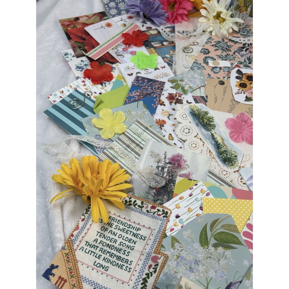 100+ Piece Junk Journal Scrapbook Supply Set Floral Theme Ephemera Mixed Media